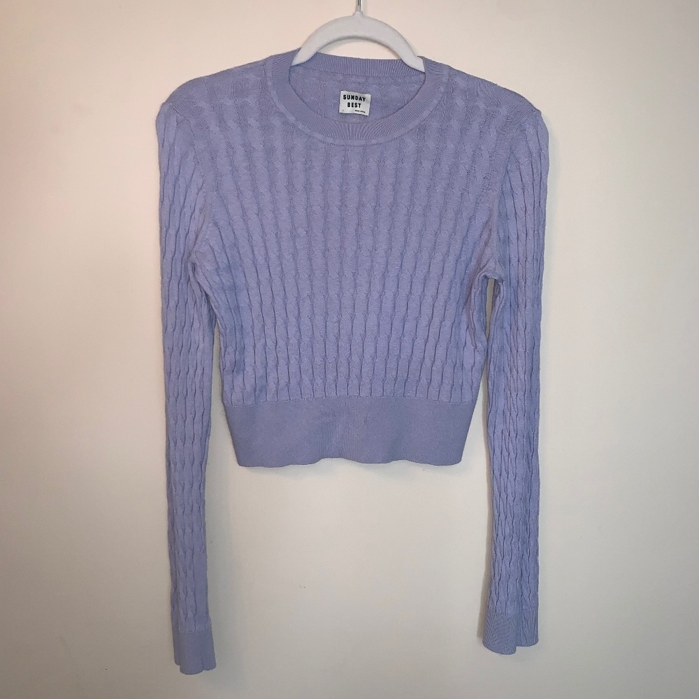 Aritzia Lilac Cable-Knit Crew Neck Sweater